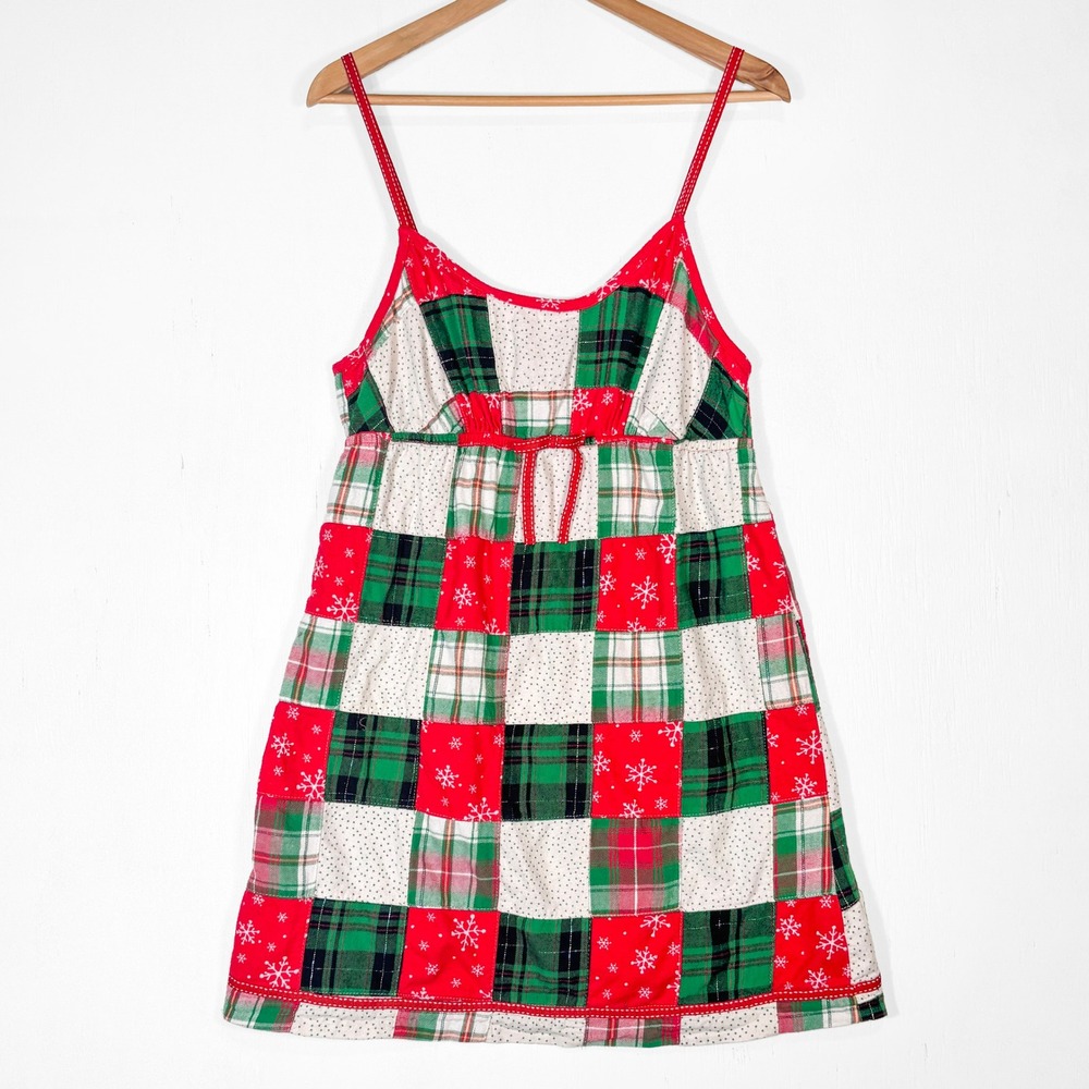 Xhilaration Christmas Patchwork Flannel Babydoll Nightgown Womens L Slip Dress‎